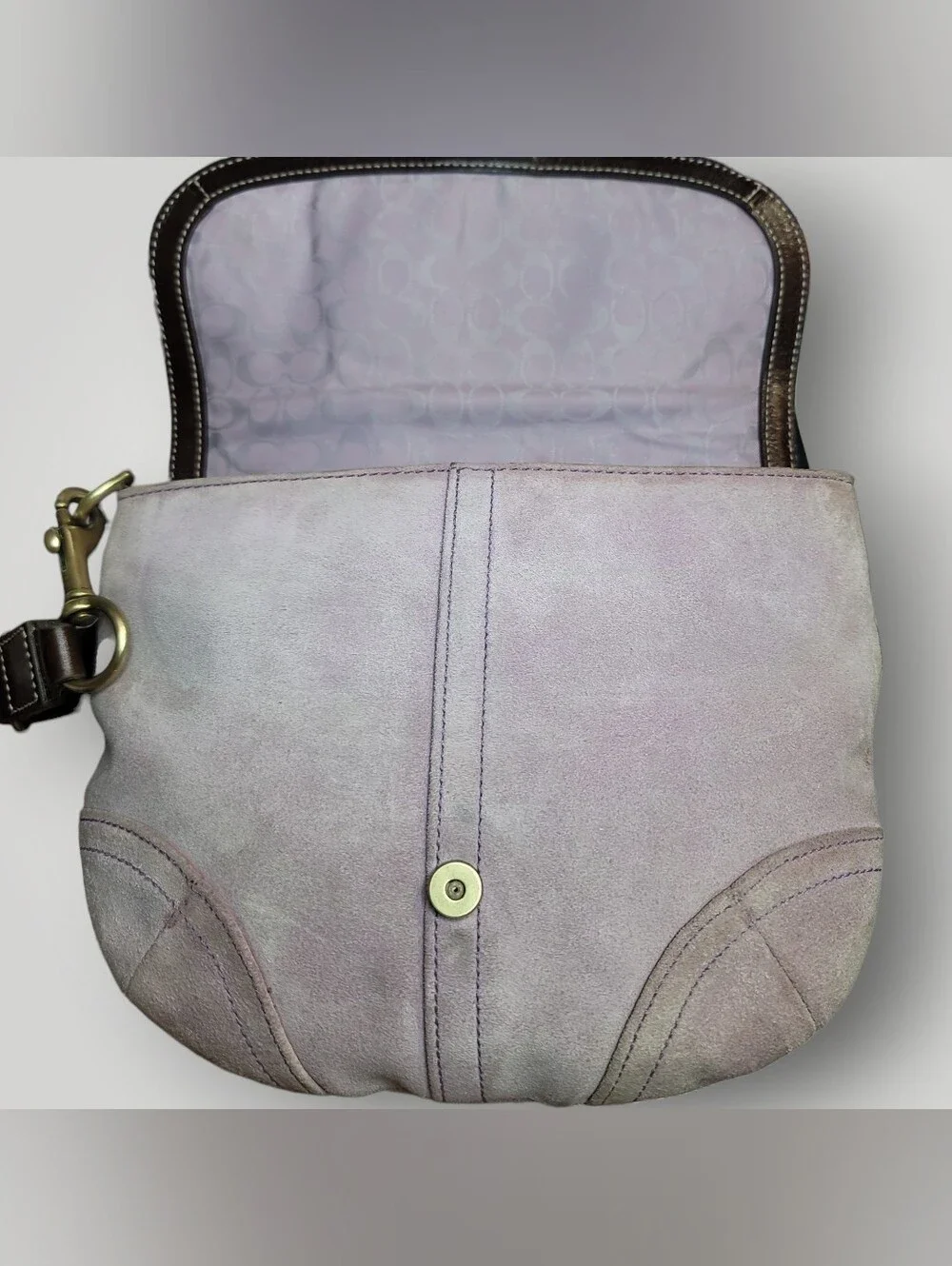 COACH VTG Lilac Soho Suede Flap Crossbody Bag with Brown Leather Trim 2004